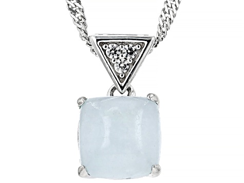 Blue Dreamy Aquamarine Rhodium Over Sterling Silver Pendant With Chain 0.05ctw