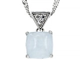 Blue Dreamy Aquamarine Rhodium Over Sterling Silver Pendant With Chain 0.05ctw