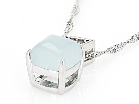 Blue Dreamy Aquamarine Rhodium Over Sterling Silver Pendant With Chain 0.05ctw