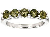 Green Moldavite Rhodium Over Sterling Silver Band Ring 0.89ctw