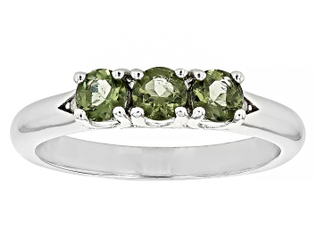 Picture of Green Moldavite Rhodium Over Sterling Silver 3-Stone Ring