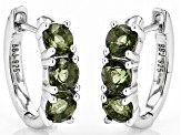 Green Moldavite Rhodium Over Sterling Silver 3-Stone Hoop Earrings 1.07ctw
