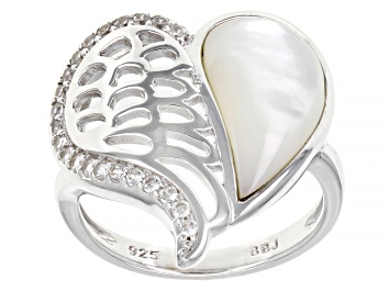 Picture of White Mother-Of-Pearl Rhodium Over Sterling Silver Heart Ring