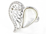 White Mother-Of-Pearl Rhodium Over Sterling Silver Heart Ring