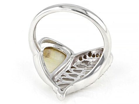 White Mother-Of-Pearl Rhodium Over Sterling Silver Heart Ring