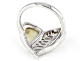 White Mother-Of-Pearl Rhodium Over Sterling Silver Heart Ring