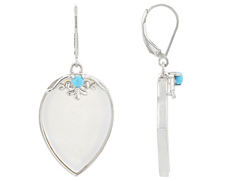 White Mother-Of-Pearl Rhodium Over Sterling Silver Dangle Earrings