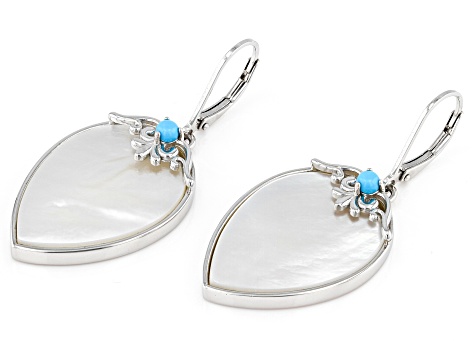 White Mother-Of-Pearl Rhodium Over Sterling Silver Dangle Earrings