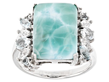 Picture of Blue Larimar Rhodium Over Sterling Silver Ring 1.13ctw