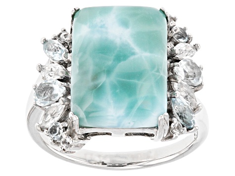 Blue Larimar Rhodium Over Sterling Silver Ring 1.13ctw