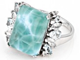 Blue Larimar Rhodium Over Sterling Silver Ring 1.13ctw