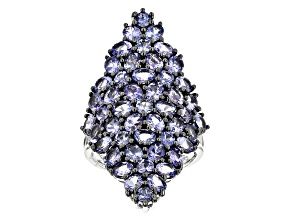 Blue Tanzanite Rhodium Over Sterling Silver Ring 6.20ctw