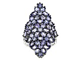 Blue Tanzanite Rhodium Over Sterling Silver Ring 6.20ctw