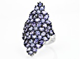Blue Tanzanite Rhodium Over Sterling Silver Ring 6.20ctw