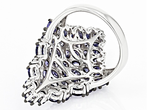 Blue Tanzanite Rhodium Over Sterling Silver Ring 6.20ctw