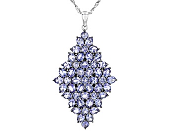 Picture of Blue Tanzanite Rhodium Over Sterling Silver Pendant With Chain 6.20ctw