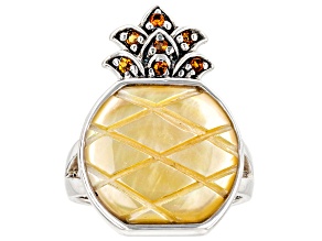Yellow Mother-Of-Pearl Sterling Silver Pineapple Ring 0.03ctw.