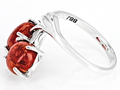 Red Coral Rhodium Over Sterling Silver Cherry Ring