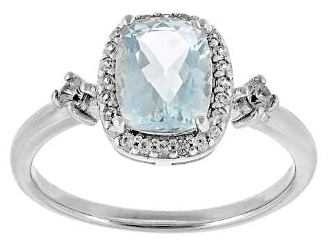 Blue Aquamarine Rhodium Over Sterling Silver Halo Ring 1.25ctw