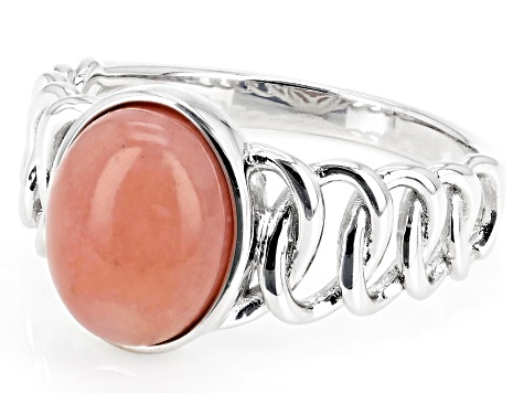 Pink Opal Rhodium Over Sterling Silver Solitaire Ring