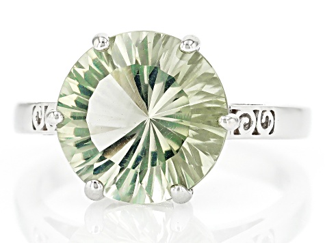 Green Prasiolite Rhodium Over Sterling Silver Solitaire Ring 4.25ct