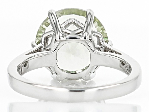 Green Prasiolite Rhodium Over Sterling Silver Solitaire Ring 4.25ct