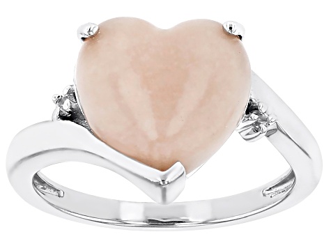 Pink Opal Rhodium Over Sterling Silver Heart Ring 0.03ctw