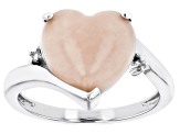 Pink Opal Rhodium Over Sterling Silver Heart Ring 0.03ctw