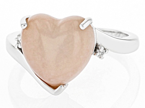 Pink Opal Rhodium Over Sterling Silver Heart Ring 0.03ctw