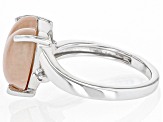 Pink Opal Rhodium Over Sterling Silver Heart Ring 0.03ctw