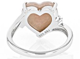 Pink Opal Rhodium Over Sterling Silver Heart Ring 0.03ctw