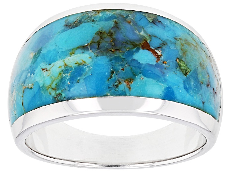 Blue Composite Turquoise Rhodium Over Sterling Silver Band Ring ...