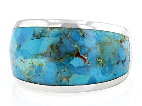 Blue Composite Turquoise Rhodium Over Sterling Silver Band Ring