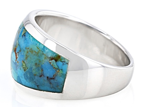 Blue Composite Turquoise Rhodium Over Sterling Silver Band Ring