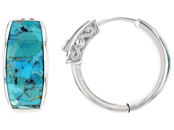 Picture of Blue Free-Form Turquoise Rhodium Over Sterling Silver Hoop Earrings
