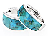 Blue Free-Form Turquoise Rhodium Over Sterling Silver Hoop Earrings