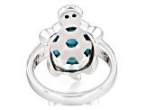 Blue Turquoise Rhodium Over Sterling Silver Turtle Ring 0.07ctw