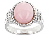 Pink Opal Rhodium Over Sterling Silver Solitaire Ring