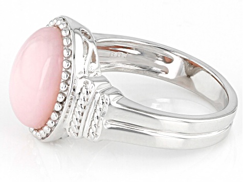 Pink Opal Rhodium Over Sterling Silver Solitaire Ring