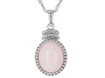 Picture of Pink Opal Rhodium Over Sterling Silver Solitaire Pendant With Chain