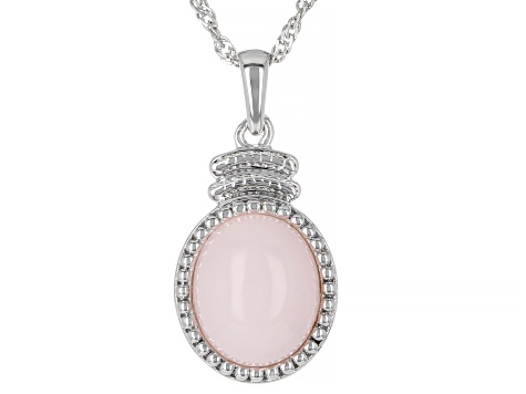 Pink Opal Rhodium Over Sterling Silver Solitaire Pendant With Chain