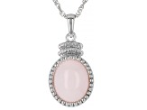 Pink Opal Rhodium Over Sterling Silver Solitaire Pendant With Chain