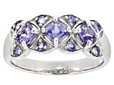 Blue Tanzanite Rhodium Over Sterling Silver Band Ring 0.79ctw