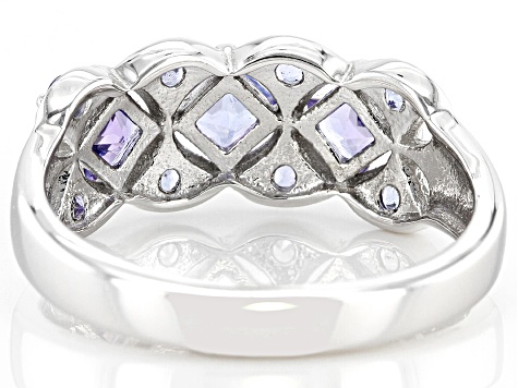 Blue Tanzanite Rhodium Over Sterling Silver Band Ring 0.79ctw