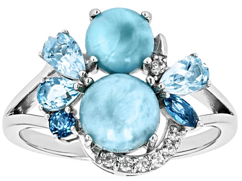 Blue Larimar Rhodium Over Sterling Silver Ring 0.80ctw