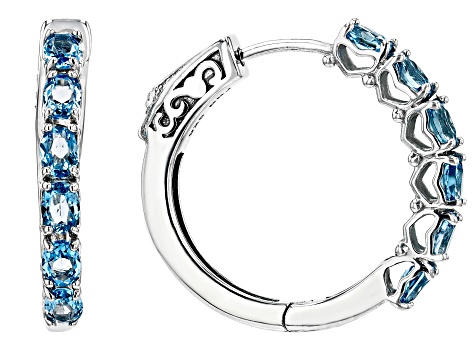 Swiss Blue Topaz Rhodium Over Sterling Silver Hoop Earrings 2.09ctw