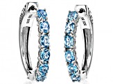 Swiss Blue Topaz Rhodium Over Sterling Silver Hoop Earrings 2.09ctw