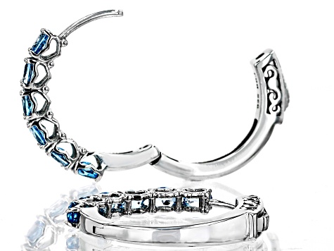 Swiss Blue Topaz Rhodium Over Sterling Silver Hoop Earrings 2.09ctw
