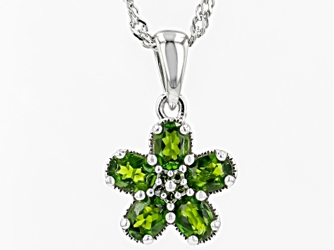 Green Chrome Diopside Rhodium Over Silver Pendant With Chain 0.77ctw