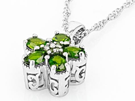 Green Chrome Diopside Rhodium Over Silver Pendant With Chain 0.77ctw